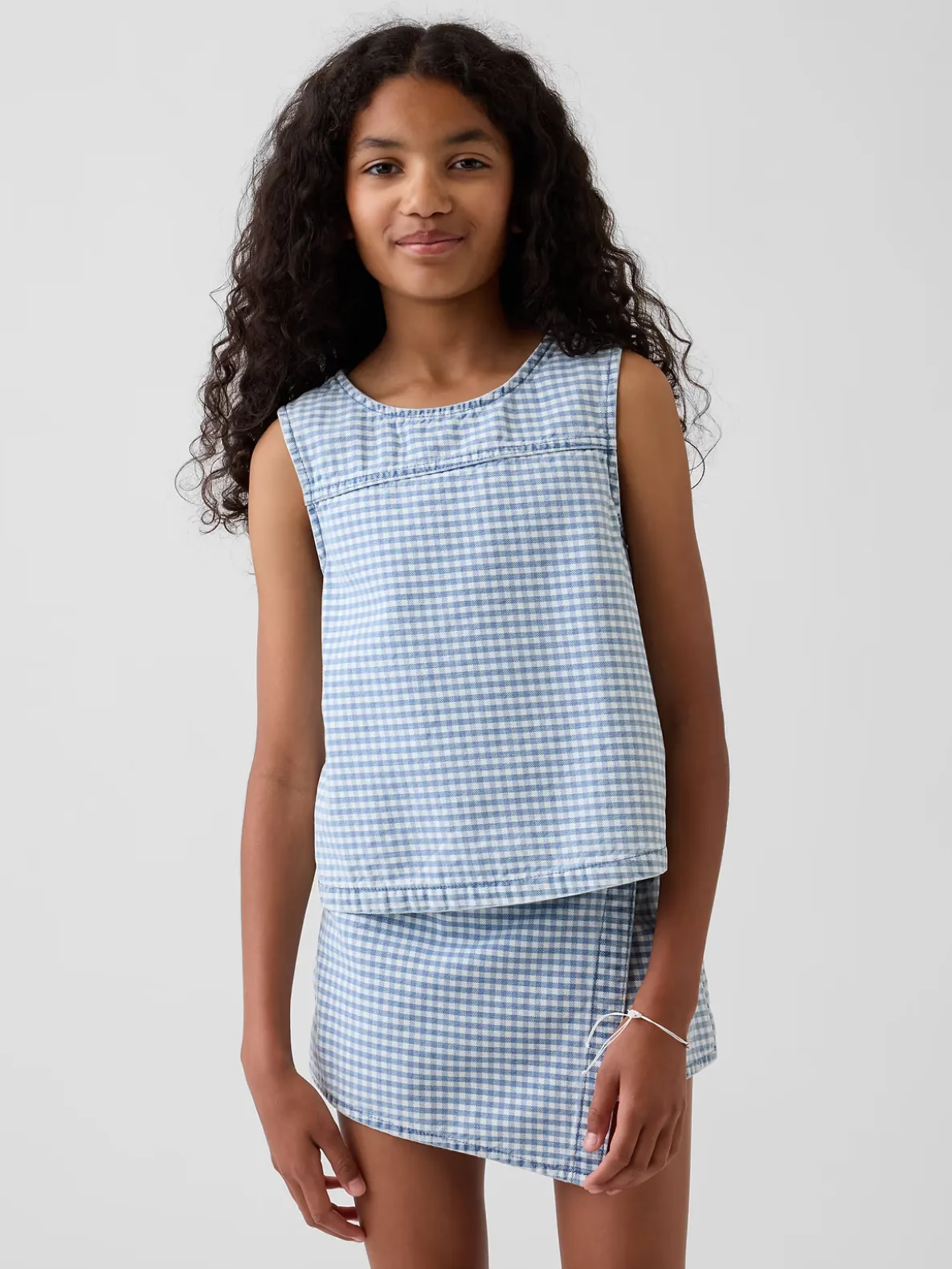 Kids Gingham Denim Shell Tank Top