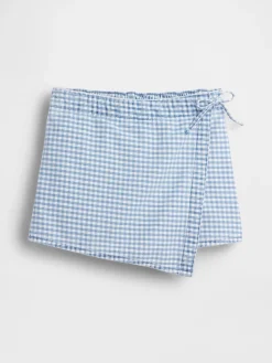 Kids Gingham Denim Wrap-Front Mini Skort