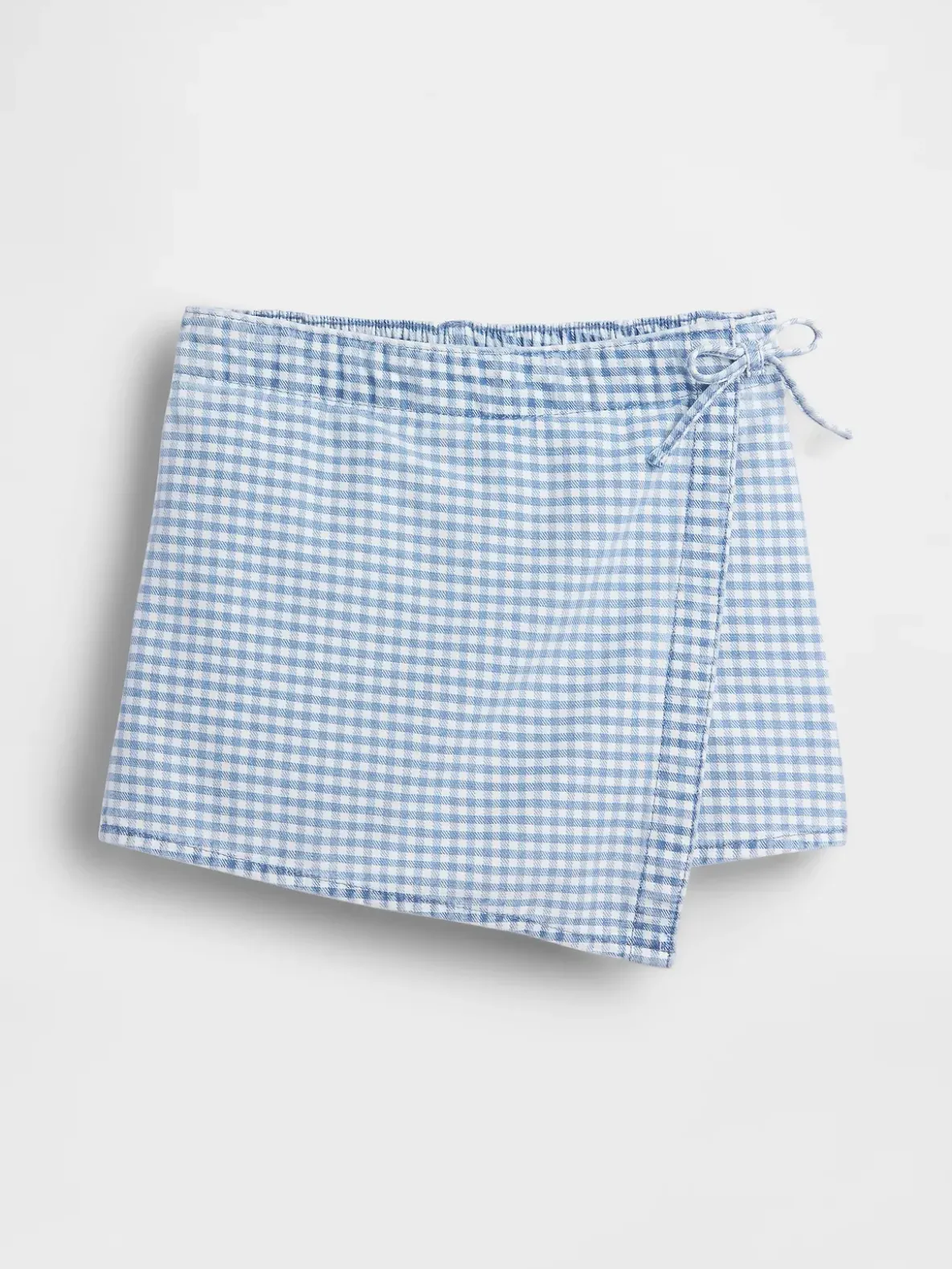 Kids Gingham Denim Wrap-Front Mini Skort