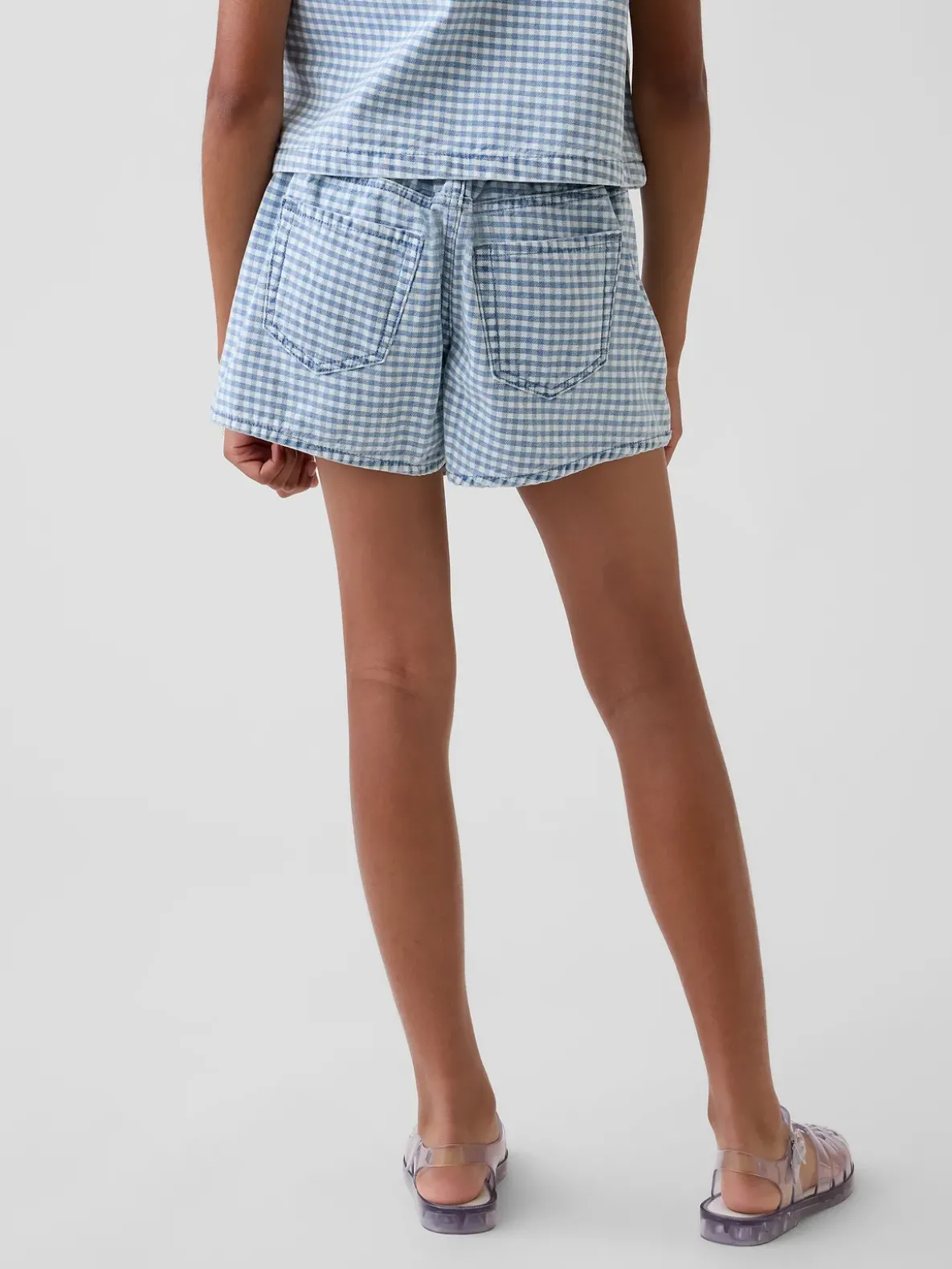 Kids Gingham Denim Wrap-Front Mini Skort