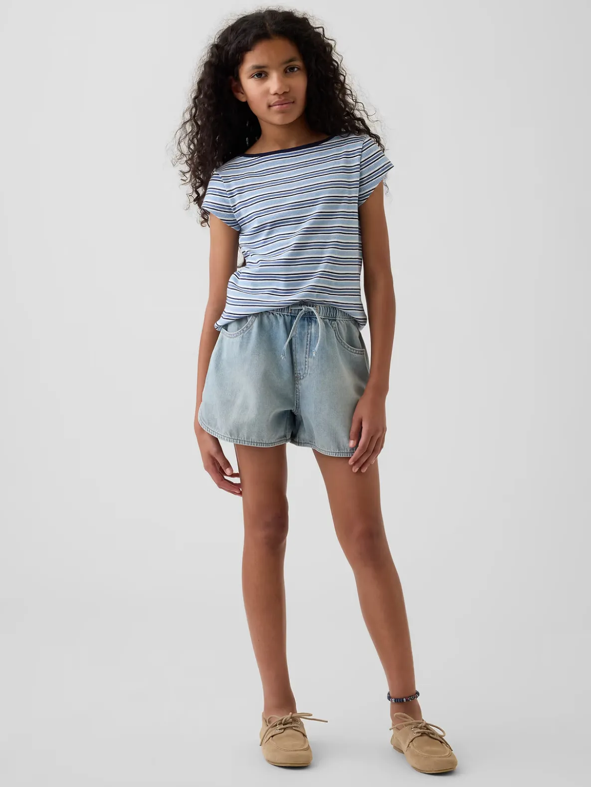 Kids High Rise Denim Easy Shorts