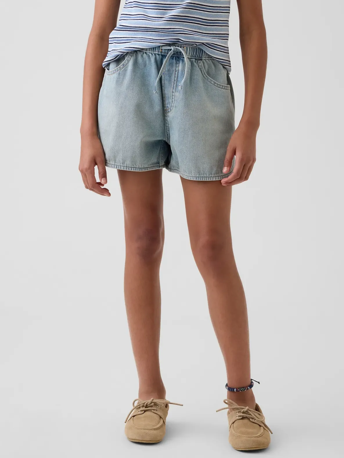 Kids High Rise Denim Easy Shorts