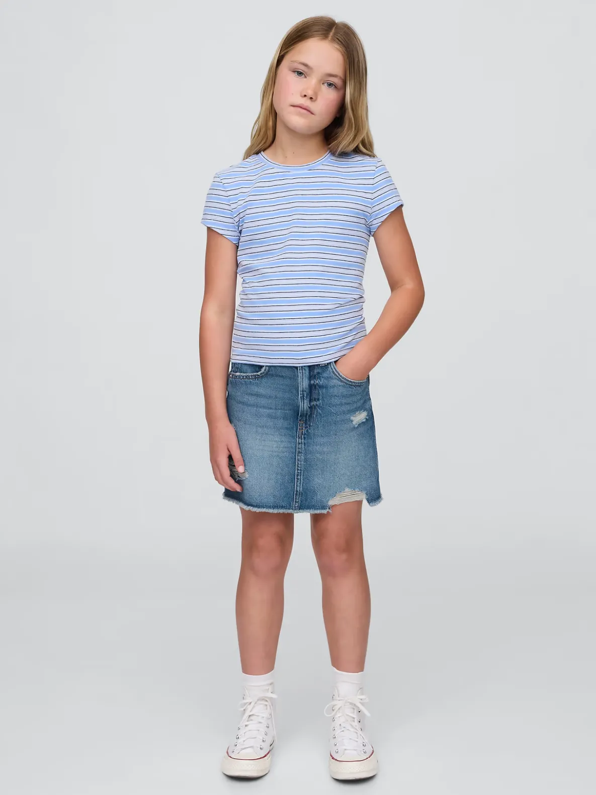 Kids High Rise Denim Skirt