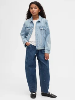 Kids High Rise Rhinestone Easy Barrel Jeans