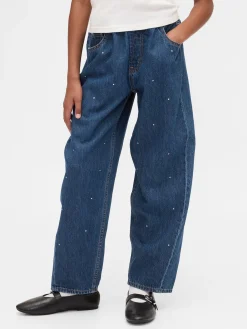 Kids High Rise Rhinestone Easy Barrel Jeans