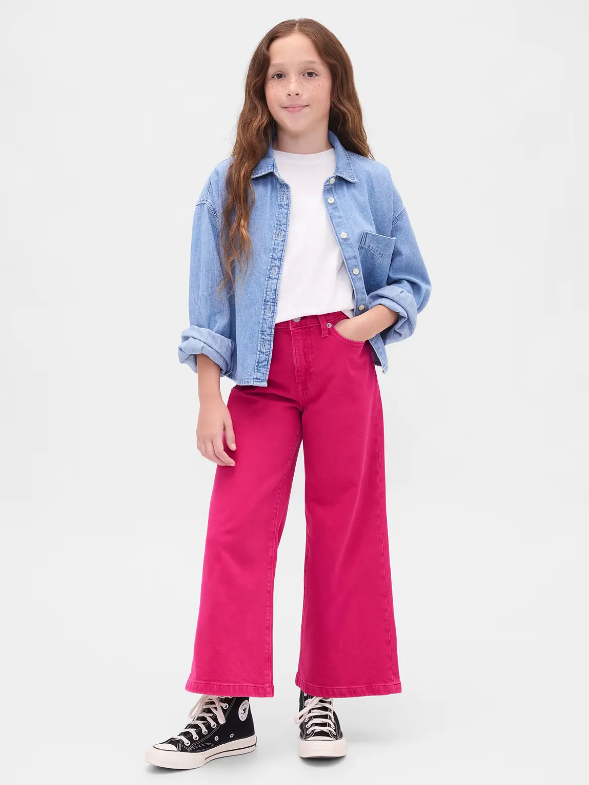 Kids High Rise Stride Wide-Leg Ankle Jeans