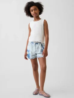 Kids High Rise Tie-Dye Denim Easy Shorts