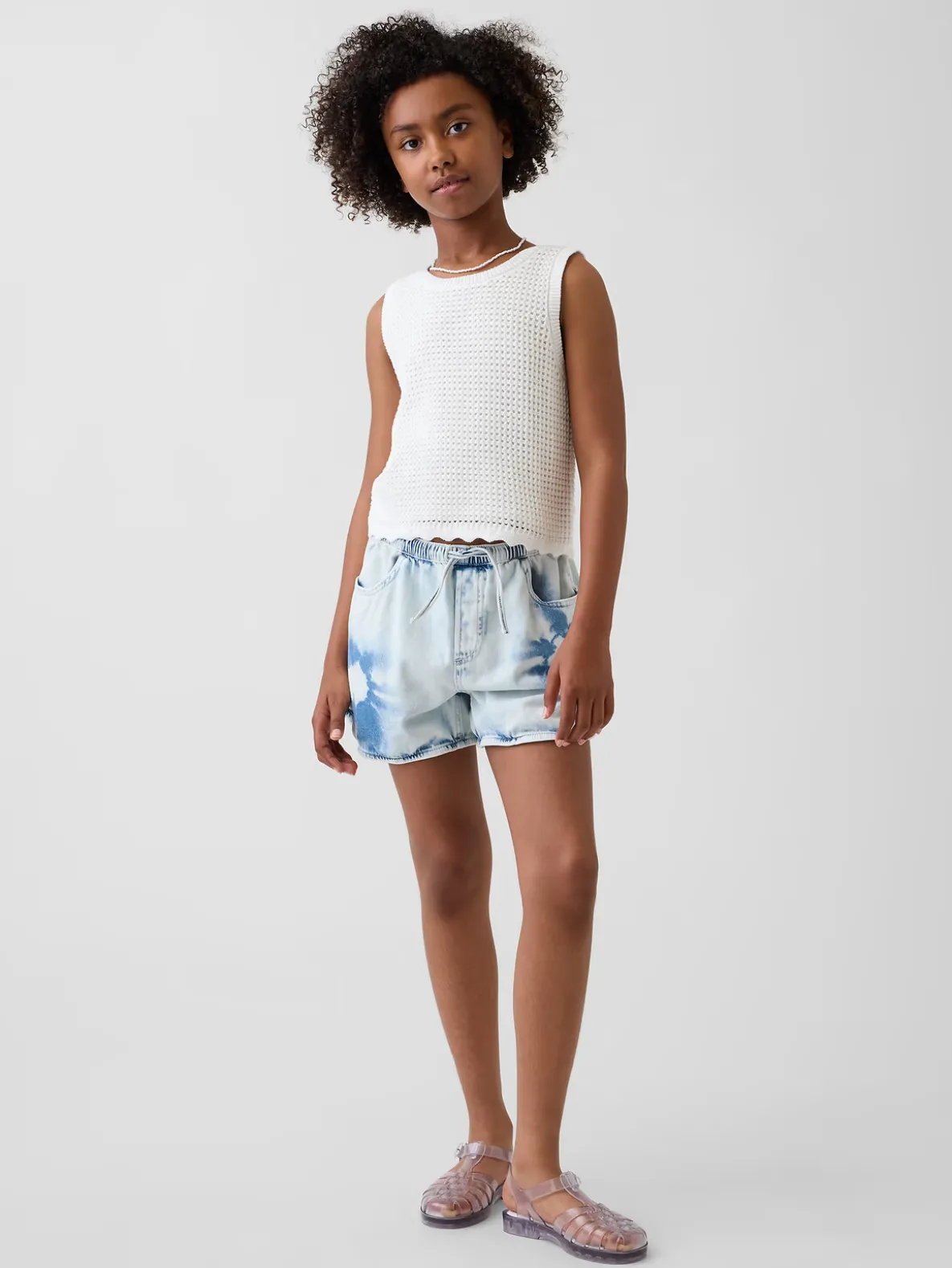 Kids High Rise Tie-Dye Denim Easy Shorts