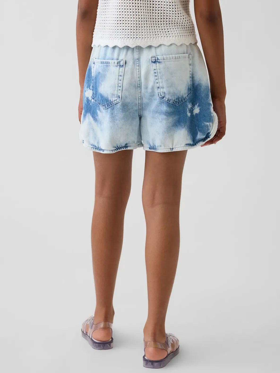 Kids High Rise Tie-Dye Denim Easy Shorts