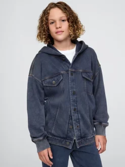 Kids Hooded Icon Sweatshirt Denim Jacket