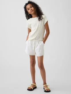 Kids Linen-Cotton Lace-Trim Easy Shorts