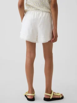 Kids Linen-Cotton Lace-Trim Easy Shorts