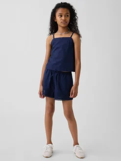 Kids Linen-Cotton Lace-Trim Easy Shorts
