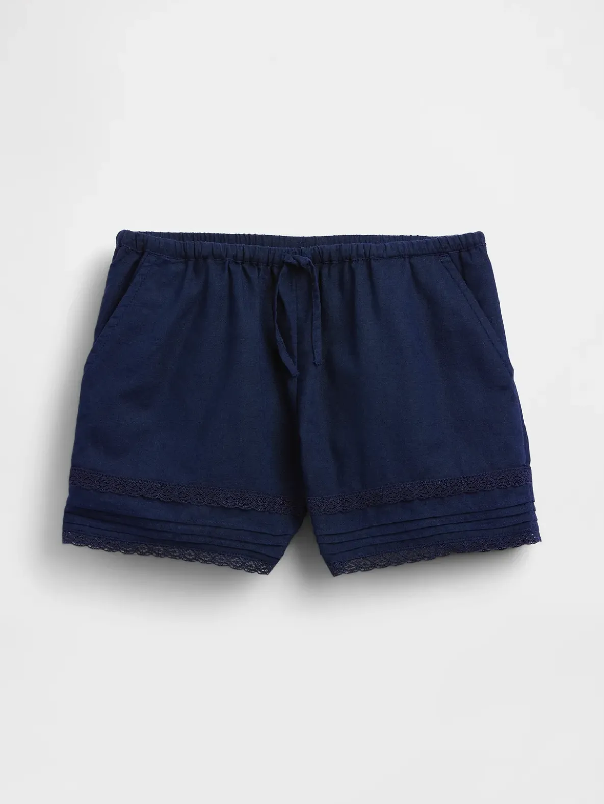 Kids Linen-Cotton Lace-Trim Easy Shorts