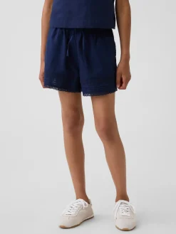 Kids Linen-Cotton Lace-Trim Easy Shorts