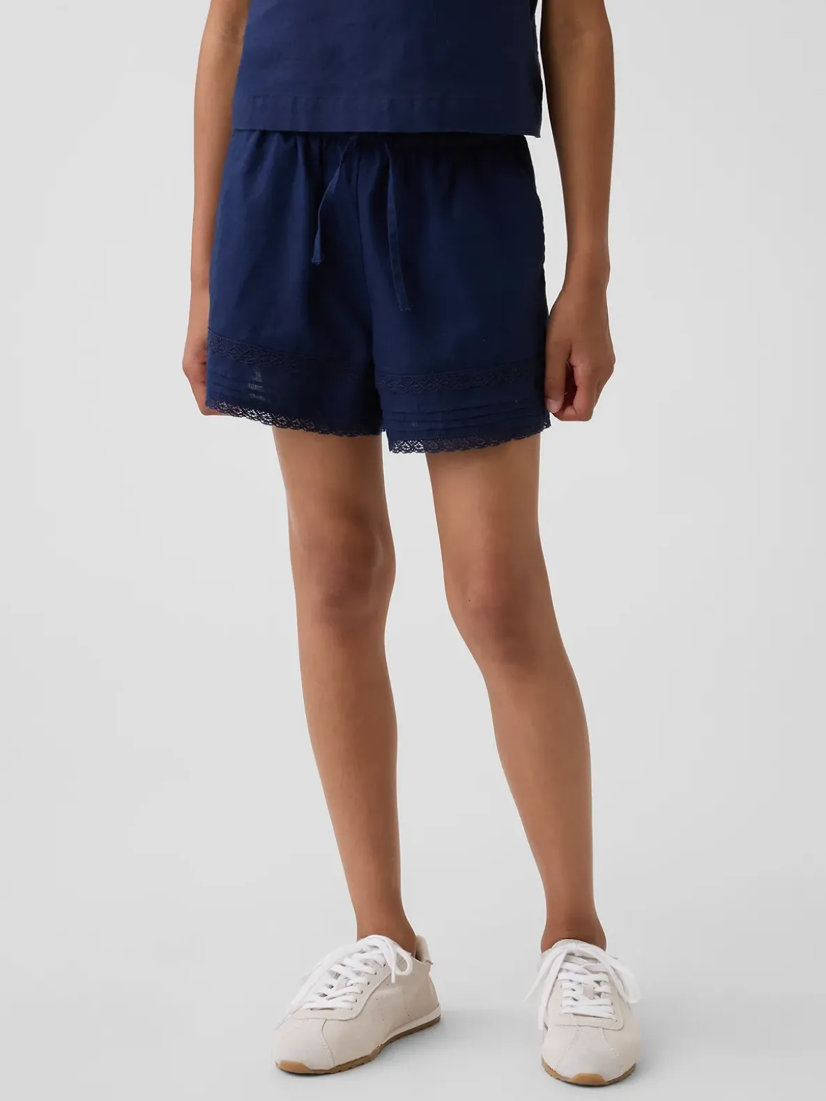 Kids Linen-Cotton Lace-Trim Easy Shorts