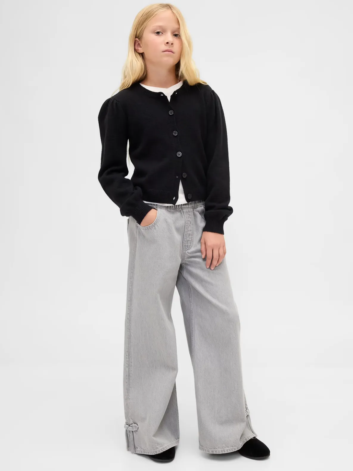 Kids Low Rise Bow Split-Hem Baggy Jeans