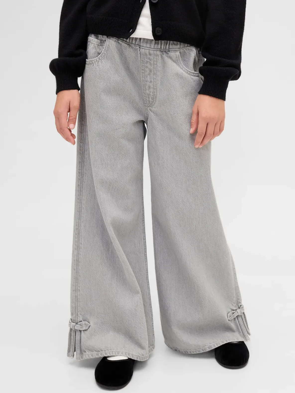 Kids Low Rise Bow Split-Hem Baggy Jeans