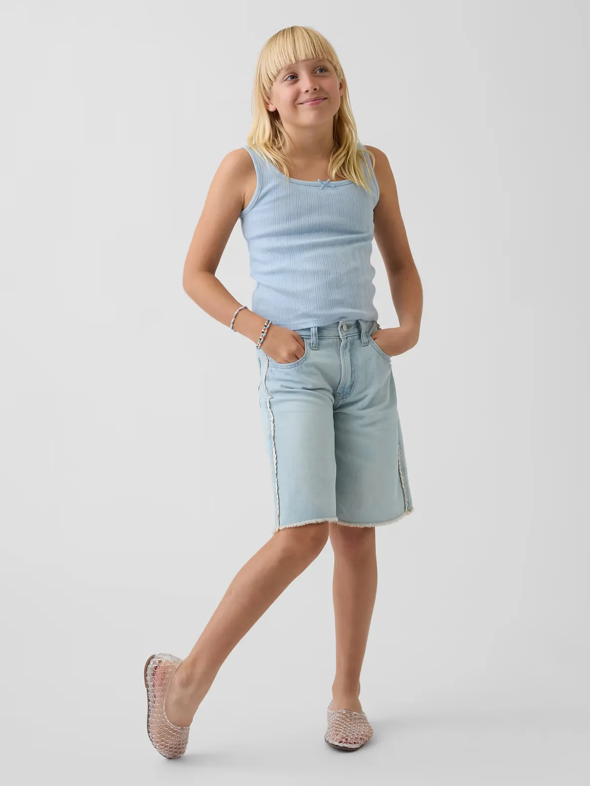 Kids Low Rise Longline Denim Shorts