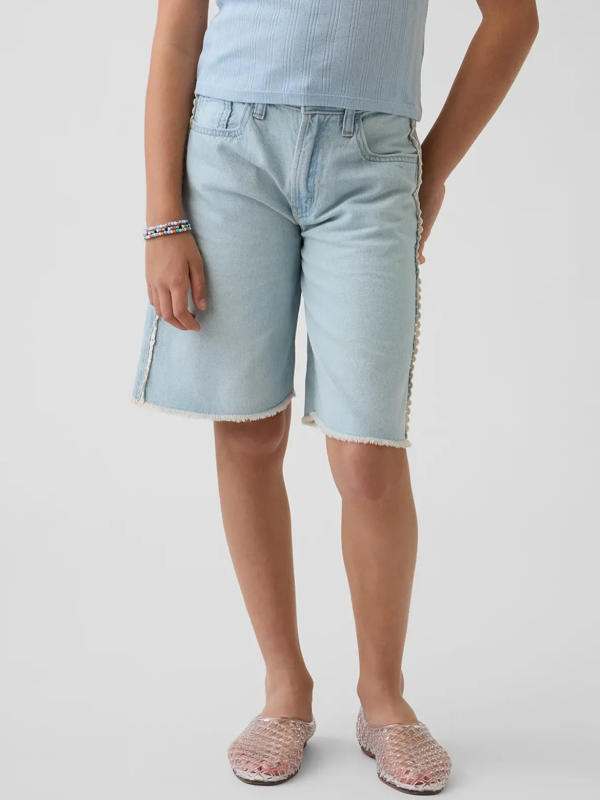 Kids Low Rise Longline Denim Shorts