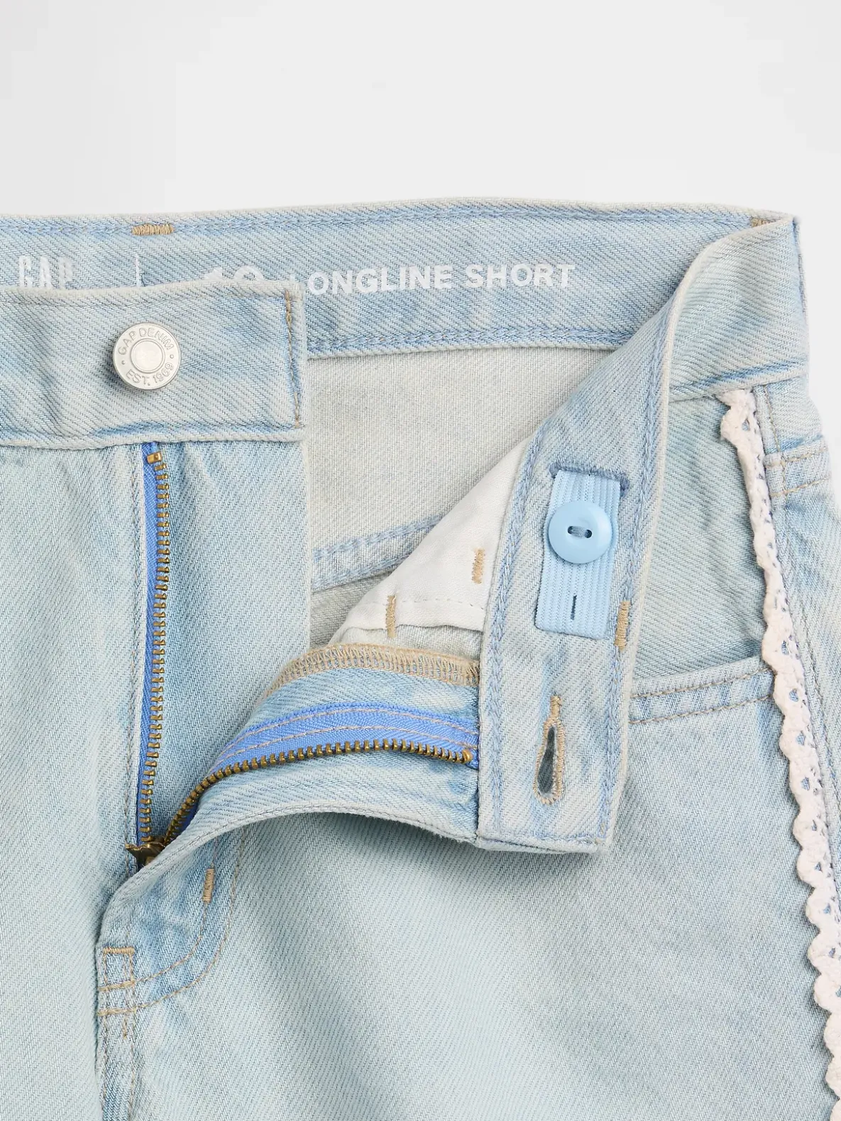 Kids Low Rise Longline Denim Shorts