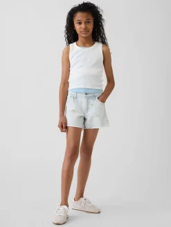 Kids Low Rise Stride Embroidered Lemon Denim Shorts