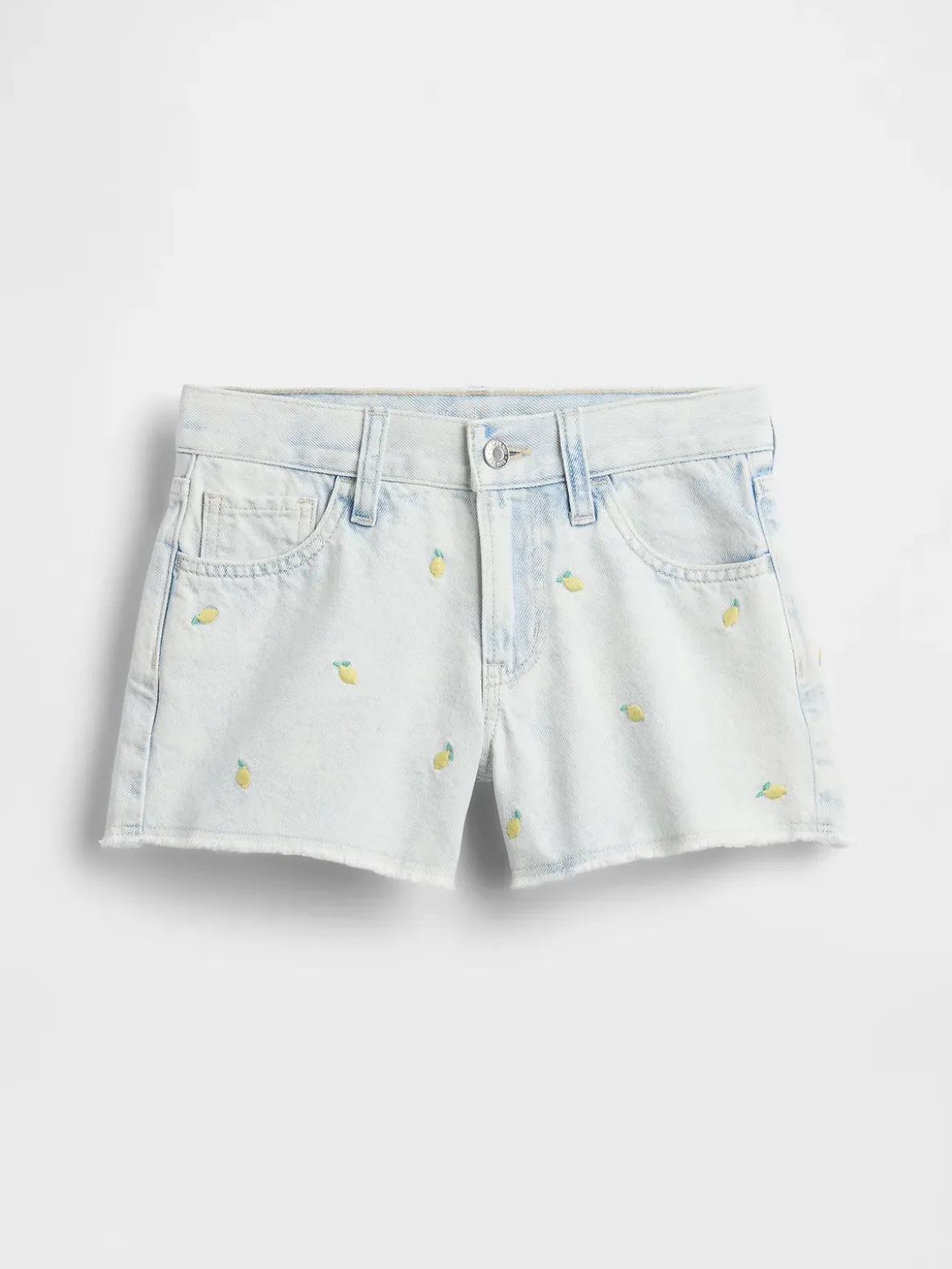 Kids Low Rise Stride Embroidered Lemon Denim Shorts
