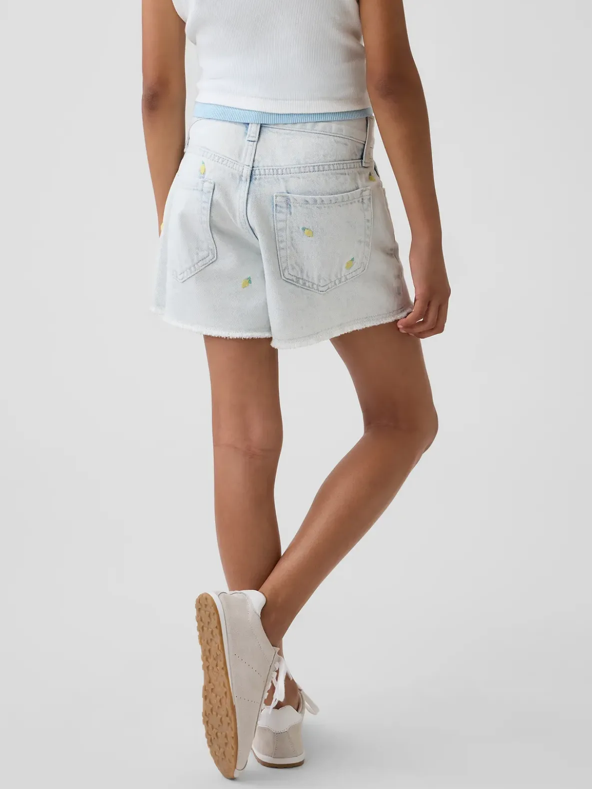 Kids Low Rise Stride Embroidered Lemon Denim Shorts