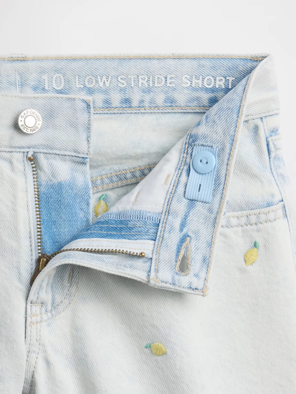 Kids Low Rise Stride Embroidered Lemon Denim Shorts