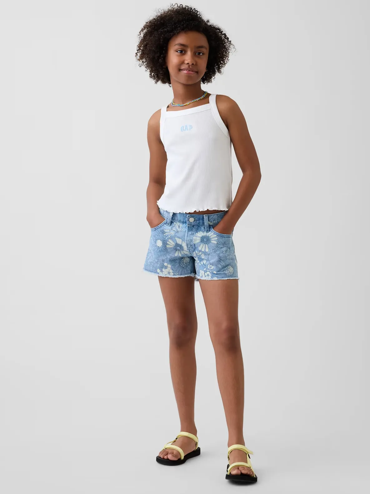 Kids Low Rise Stride Floral Denim Shorts