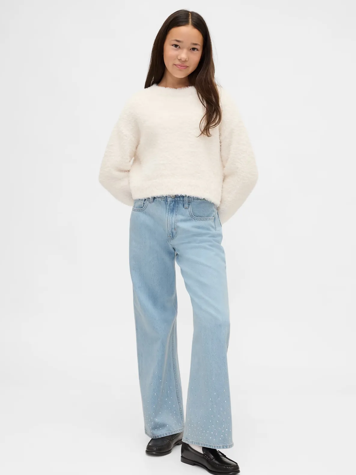 Kids Low Rise Stride Rhinestone Wide-Leg Jeans