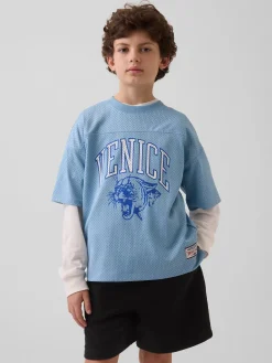 Kids Mesh Oversized Graphic Jersey T-Shirt