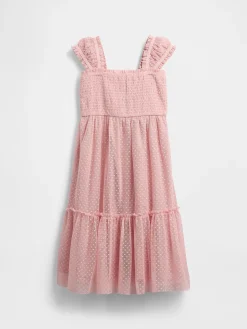 Kids Mesh Ruffle Cap-Sleeve Dress