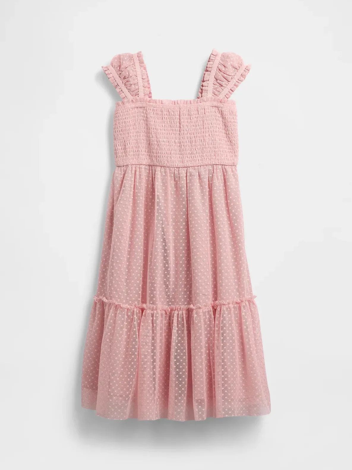 Kids Mesh Ruffle Cap-Sleeve Dress