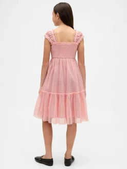 Kids Mesh Ruffle Cap-Sleeve Dress