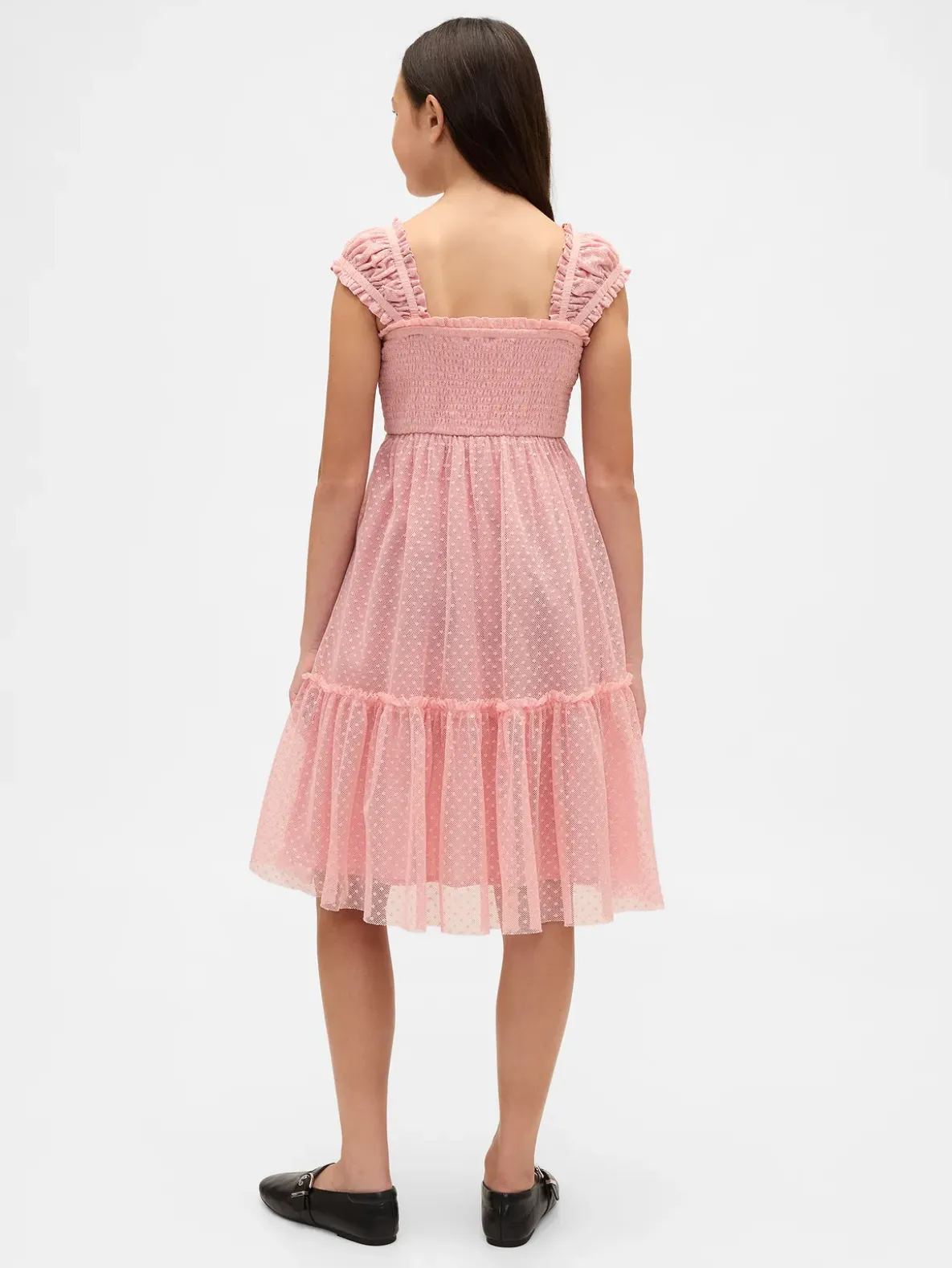 Kids Mesh Ruffle Cap-Sleeve Dress