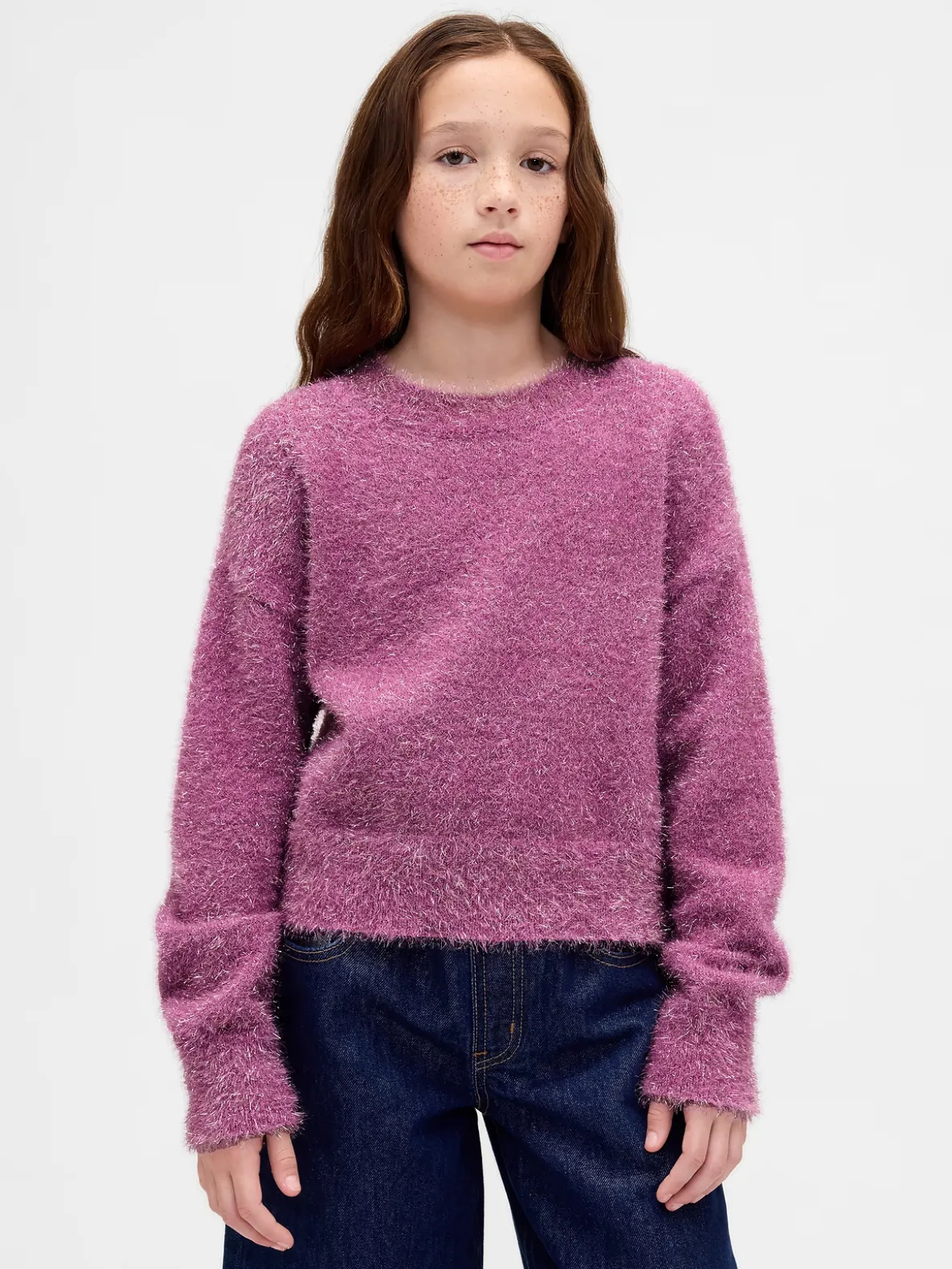 Kids Metallic Eyelash Crewneck Sweater