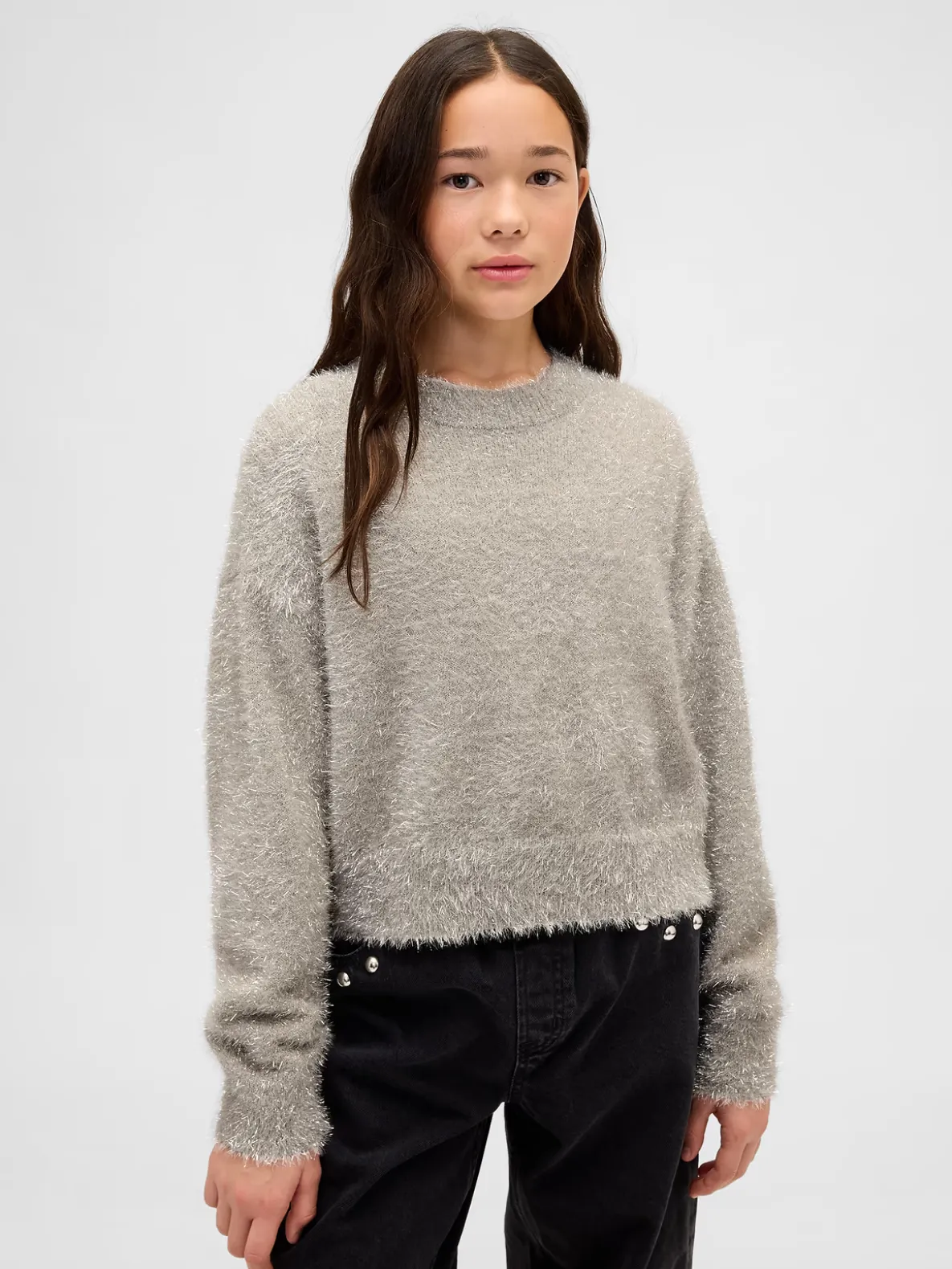 Kids Metallic Eyelash Crewneck Sweater