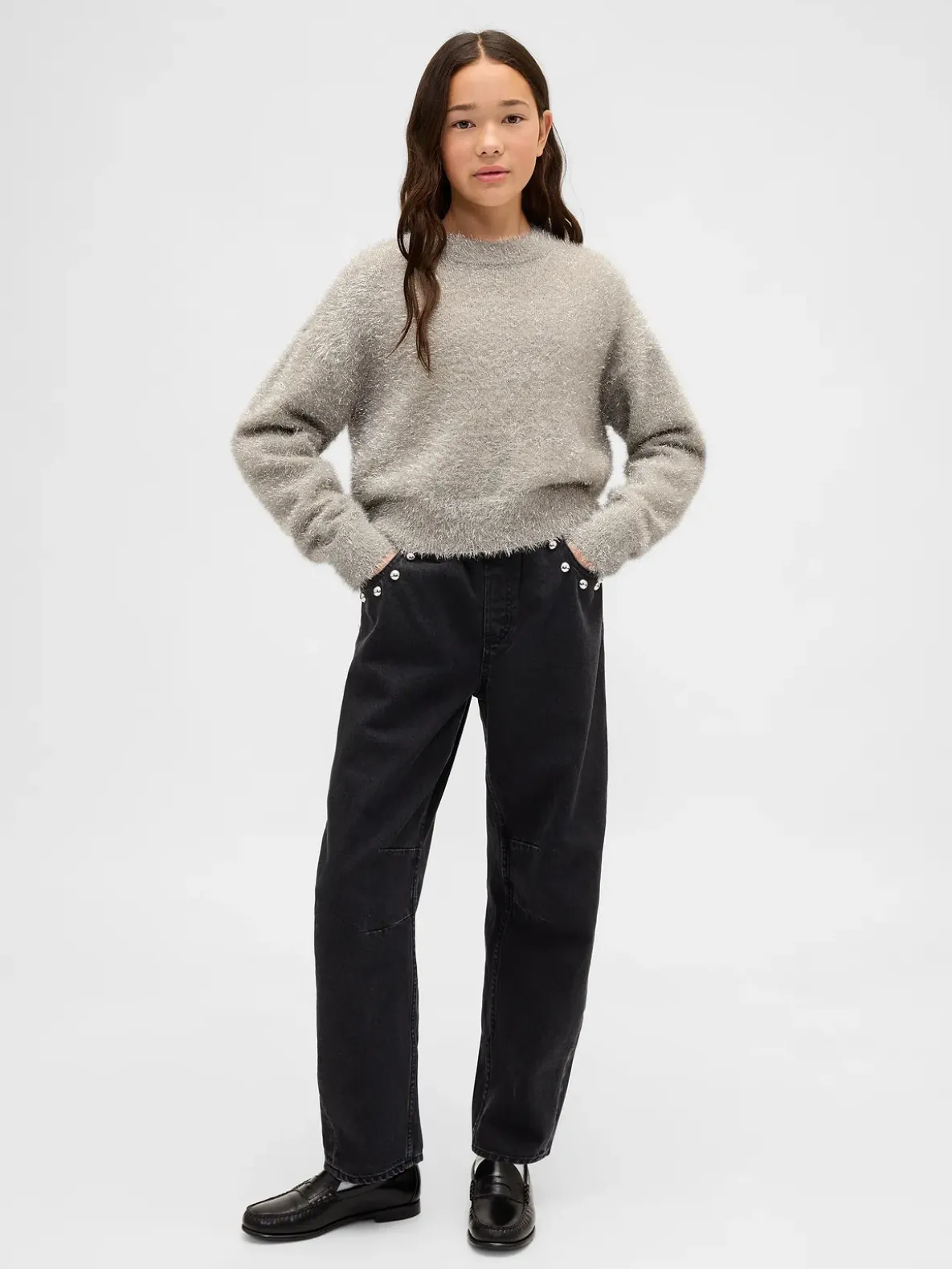 Kids Metallic Eyelash Crewneck Sweater