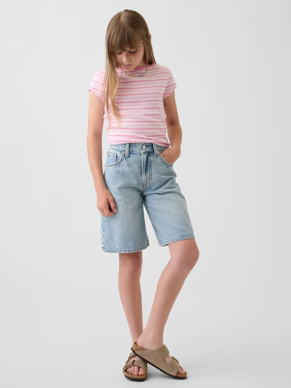 Kids Mid Rise Longline Denim Shorts