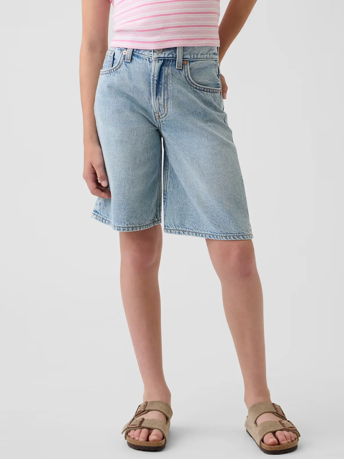 Kids Mid Rise Longline Denim Shorts