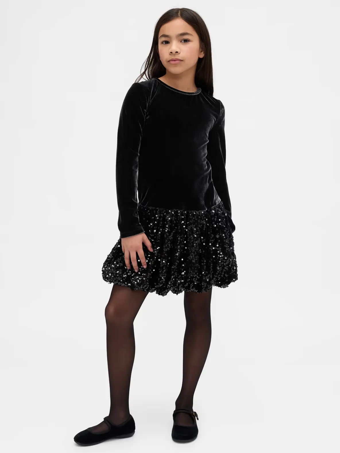 Kids Mixed Media Sequin Bubble Dress