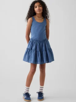 Kids Mixed Media Tiered Tank Dress