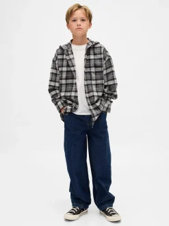 Kids Organic Cotton Hooded Flannel Shirt