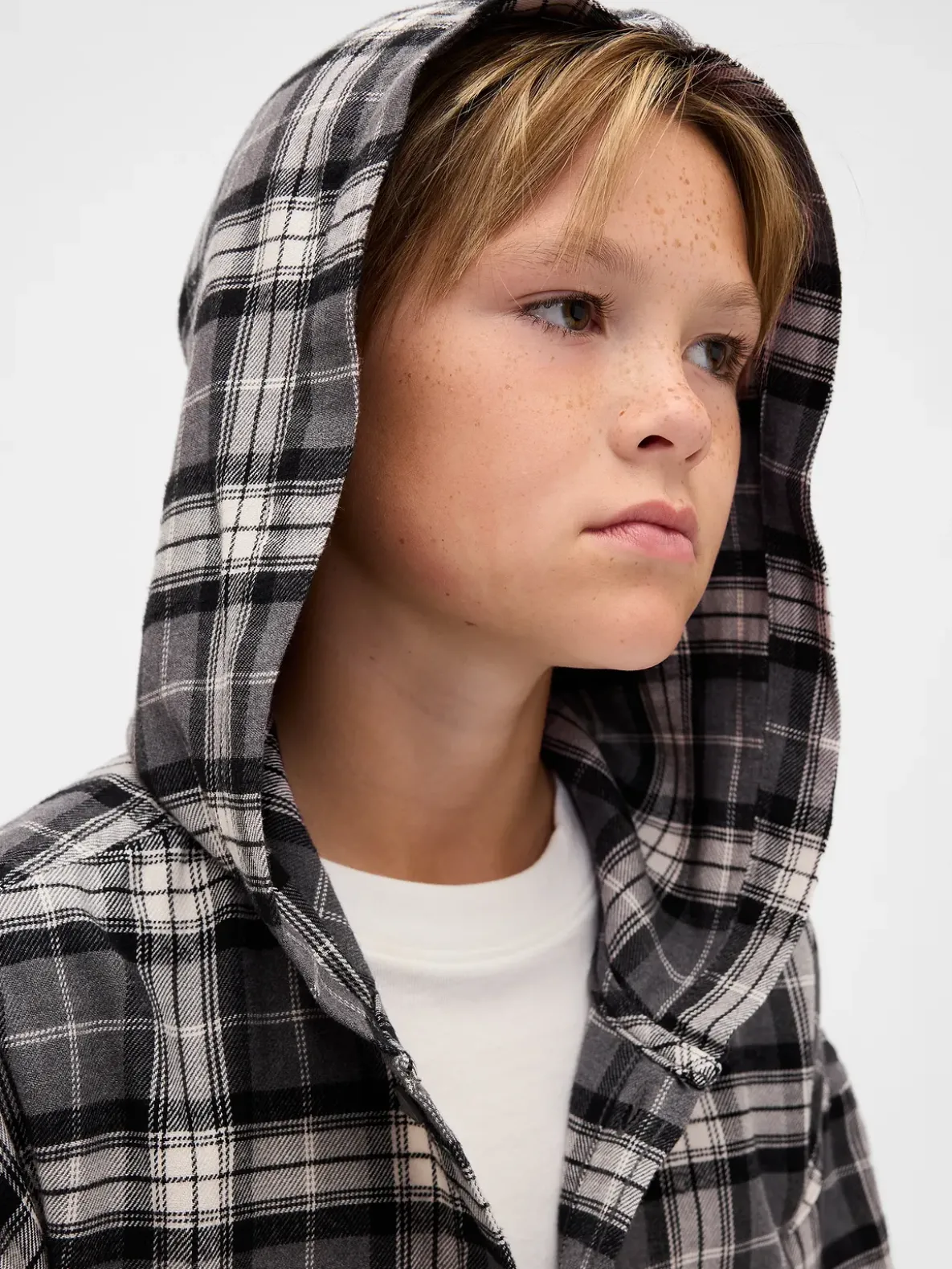 Kids Organic Cotton Hooded Flannel Shirt