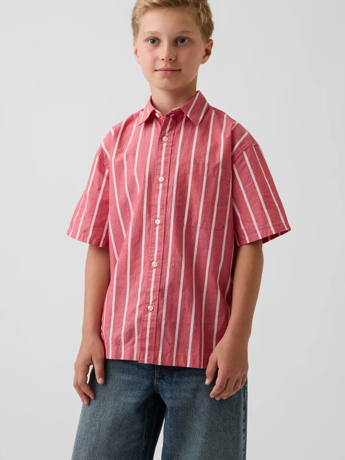 Kids Organic Cotton Poplin Relaxed Stripe Shirt