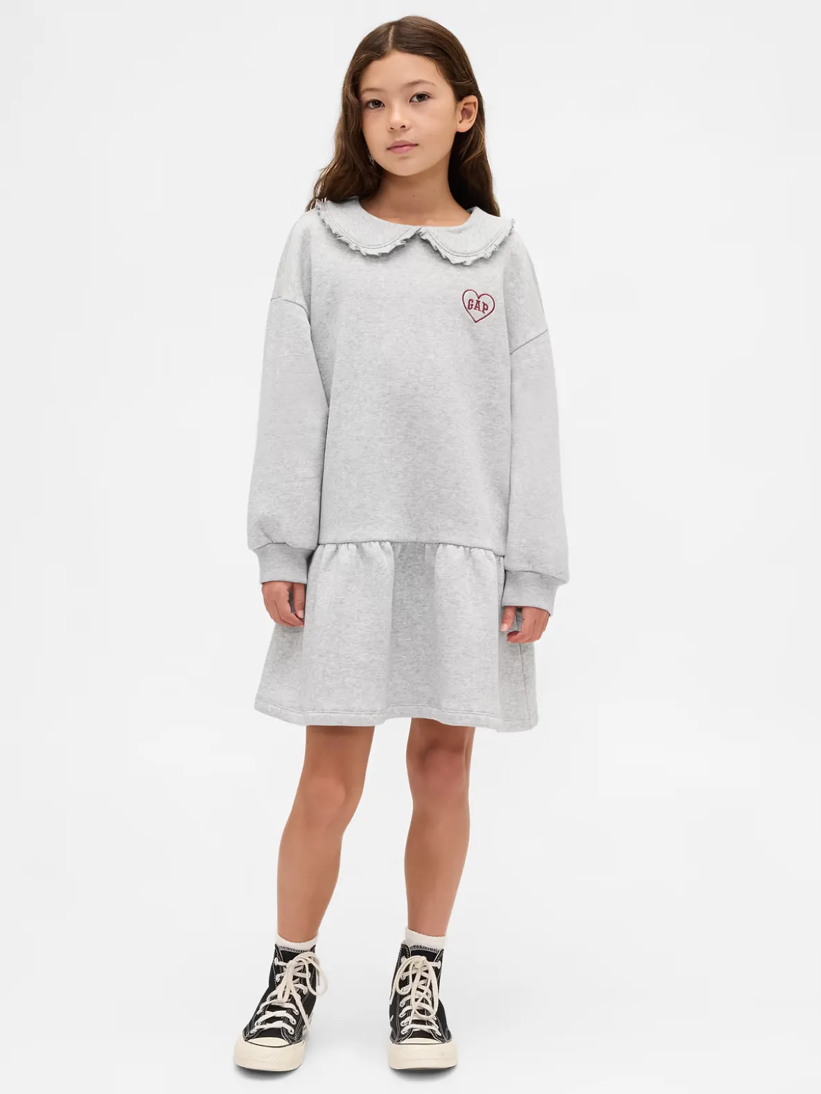 Kids Oversized Ruffle Collar Logo Sweatshirt Dress