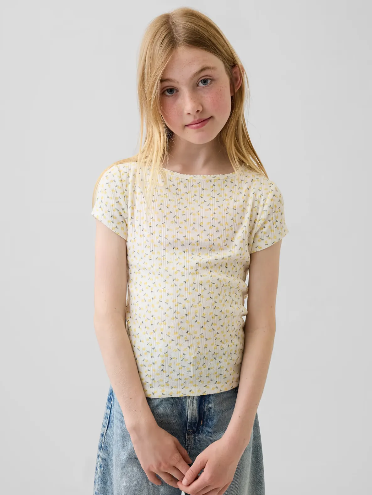 Kids Pointelle Rib Fitted T-Shirt
