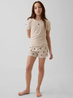 Kids Recycled Rib Brannan Bear PJ Short Set