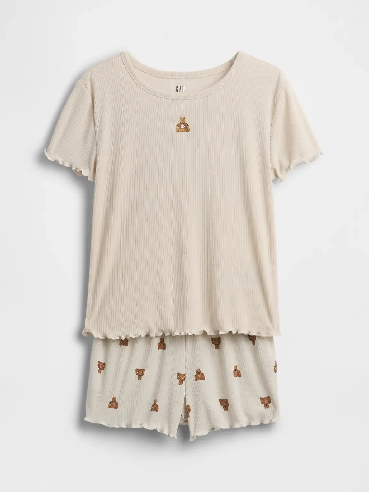 Kids Recycled Rib Brannan Bear PJ Short Set